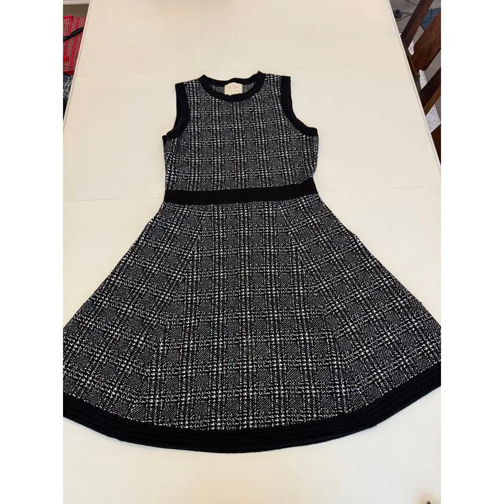 Kate Spade Out West Mod Plaid Sleeveless Black Fit N Flare Dress Medium Wool